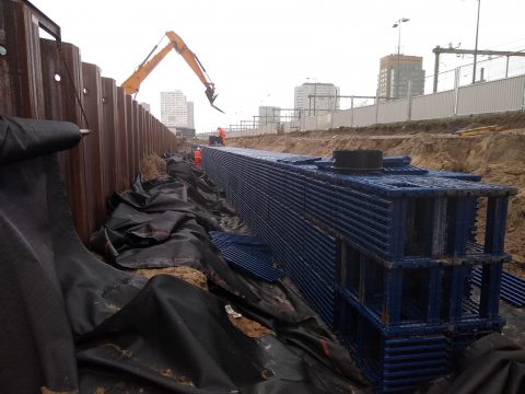 BK ingenieurs, Kruisvaartkade, infiltratiekratten, fase 1 bouwrijpmaken, sanering